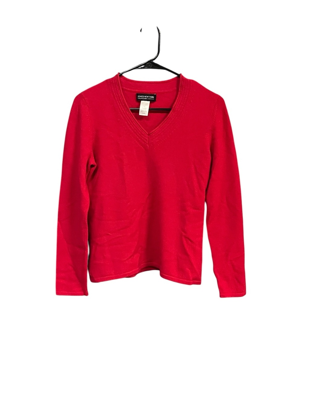 Jones New York 100% Cashmere Red V-Neck Sweater Small Preppy Quiet Luxury Chic